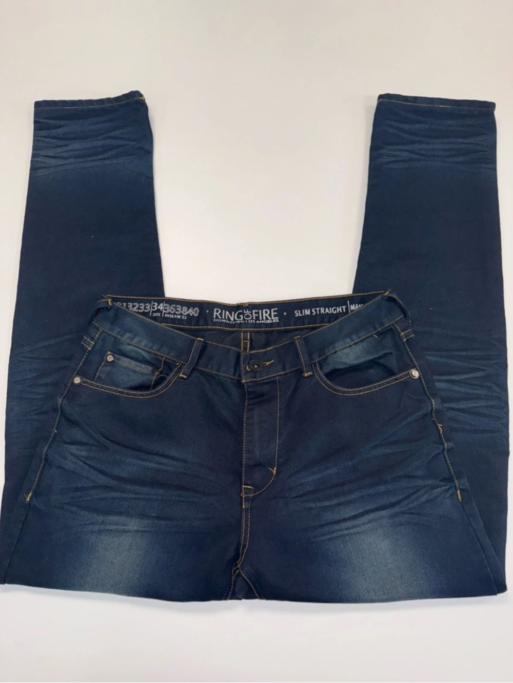 Men’s Ring Of Fire Jeans Slim Straight Dark Denim 34x32 Cotton Blend